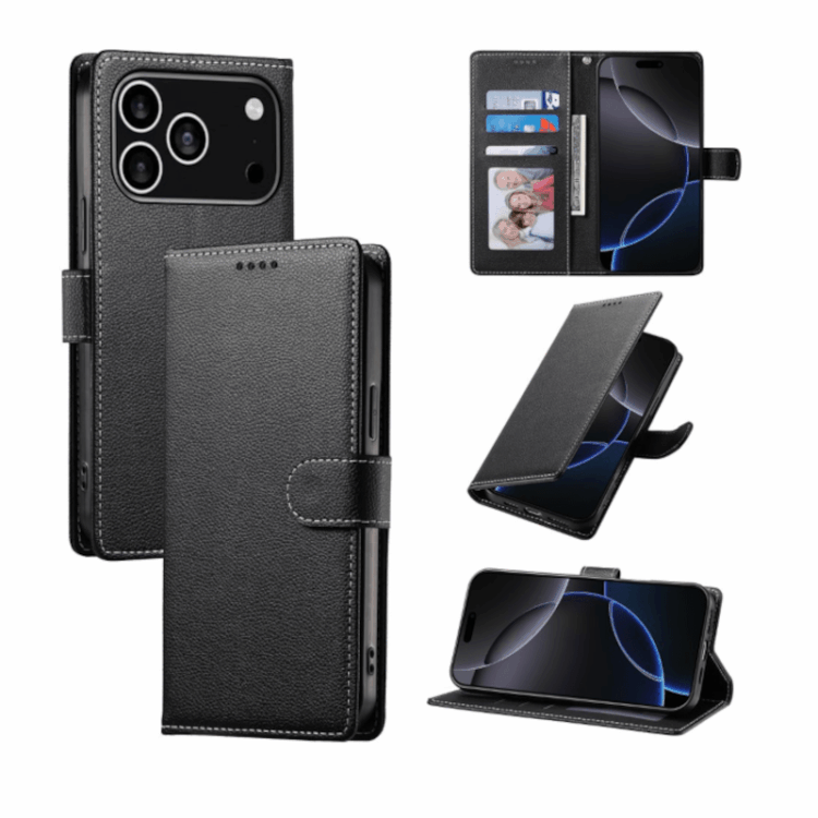 Vista alternativa dell'iPhone 18 Pro Flip Wallet Cover Echtleder - Schwarz