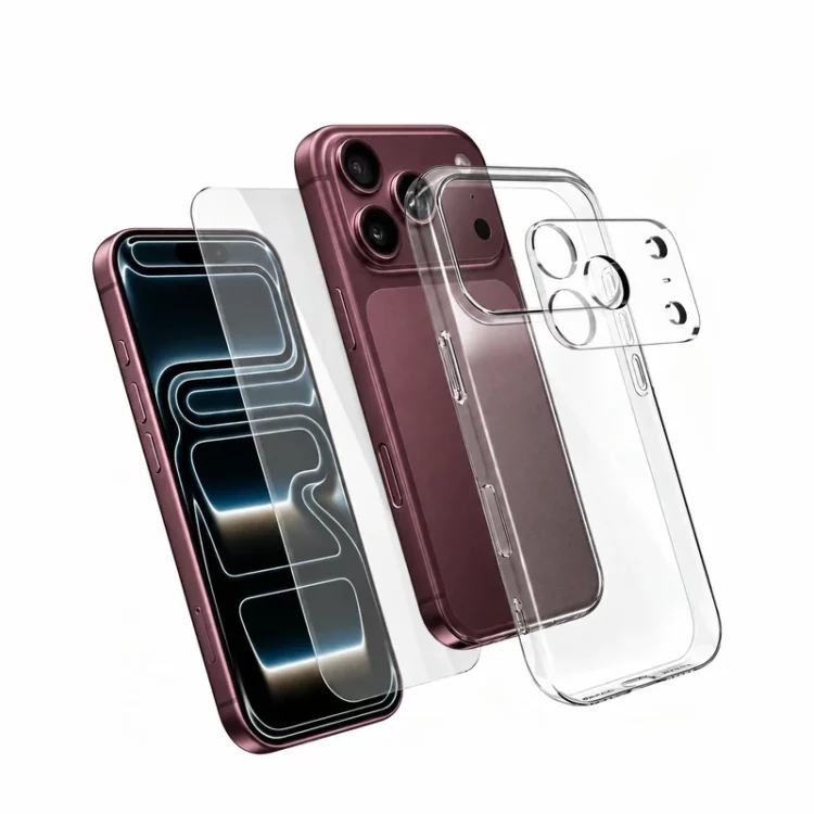 iPhone 18 Pro 3-in-1 Schutzset mit transparenter Hülle, Schutzglas und Kameraschutz