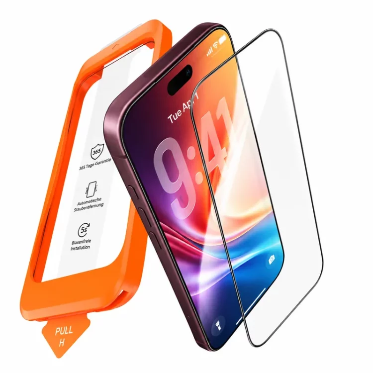 iPhone 16 Pro Panzerglas mit Montagehilfe